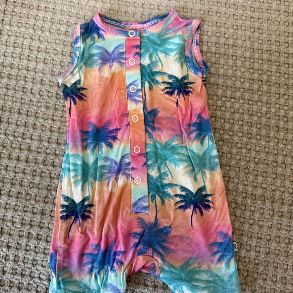 Sleeveless Palm-Print Toddler One-Piece Bodysuit in Multicolor